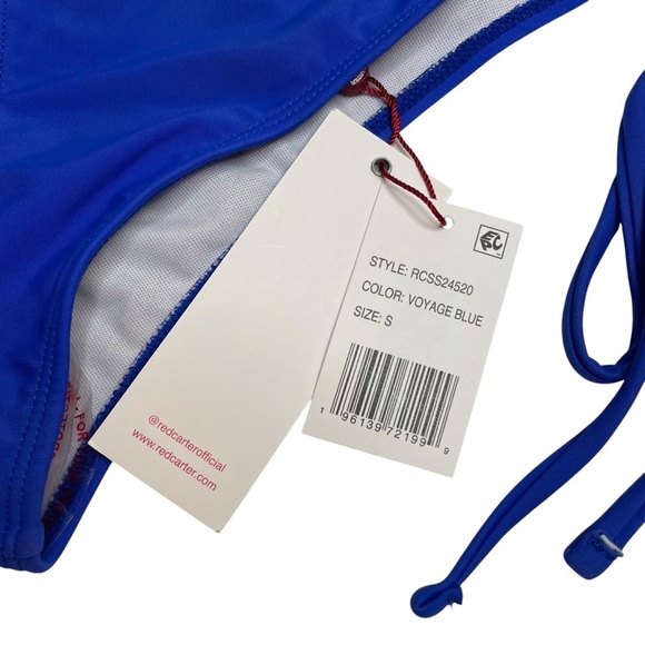 Red Carter Bikini Moonstone Triangle Top & Voyage Blue Tie Side Bottoms Small - Picture 8 of 11